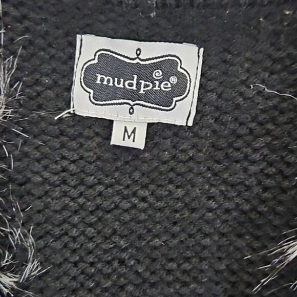 Mud Pie Faux Fur Feather Sweater Vest Black Gray Women's Medium Hook Closure - Picture 5 of 15